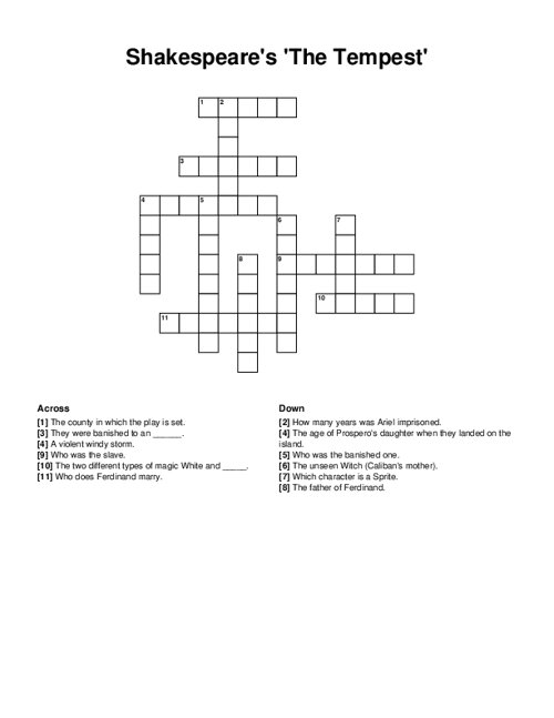 Shakespeares The Tempest Crossword Puzzle