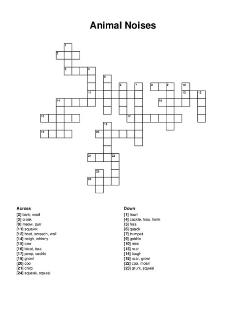 Animal Noises Crossword Puzzle