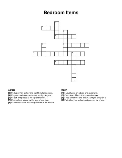 Bedroom Items Crossword Puzzle