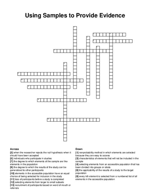 Using Samples to Provide Evidence Crossword Puzzle