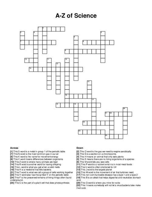 A-Z of Science Crossword Puzzle
