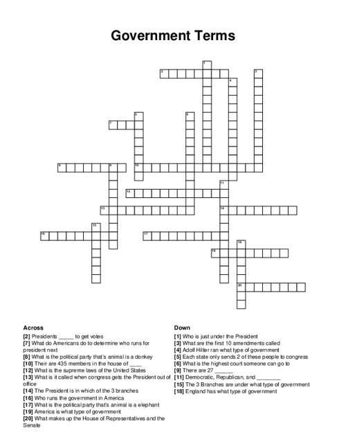 Government Terms Crossword Puzzle