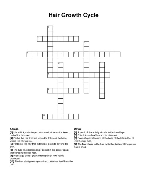 Hair Growth Cycle Crossword Puzzle