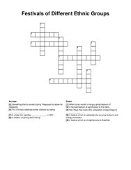 Festivals of Different Ethnic Groups crossword puzzle