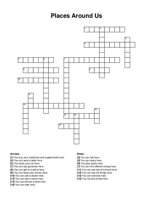 Places Around Us Crossword Puzzle