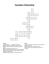 Canadian Citizenship crossword puzzle