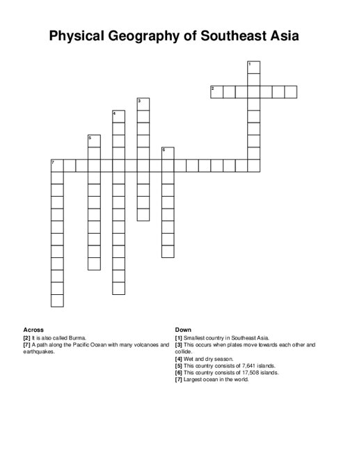 Physical Geography of Southeast Asia Crossword Puzzle