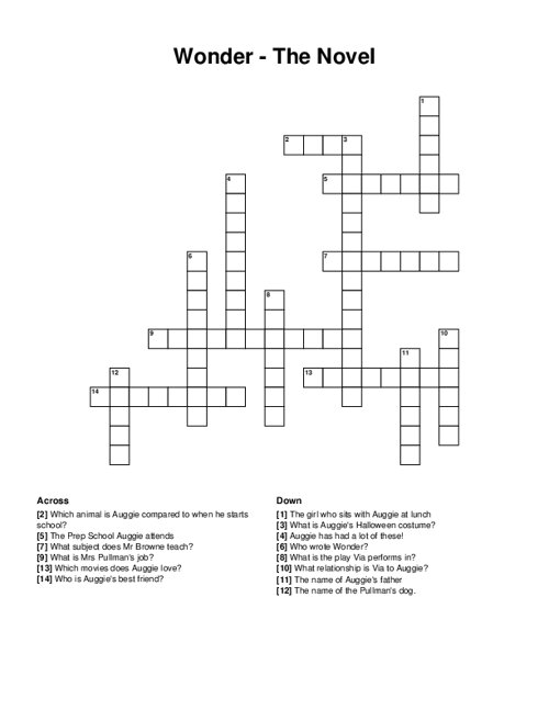 Wonder - The Novel Crossword Puzzle