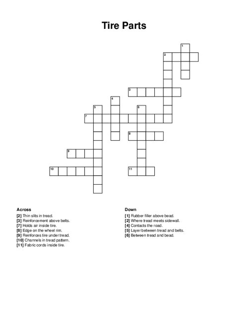 Tire Parts Crossword Puzzle