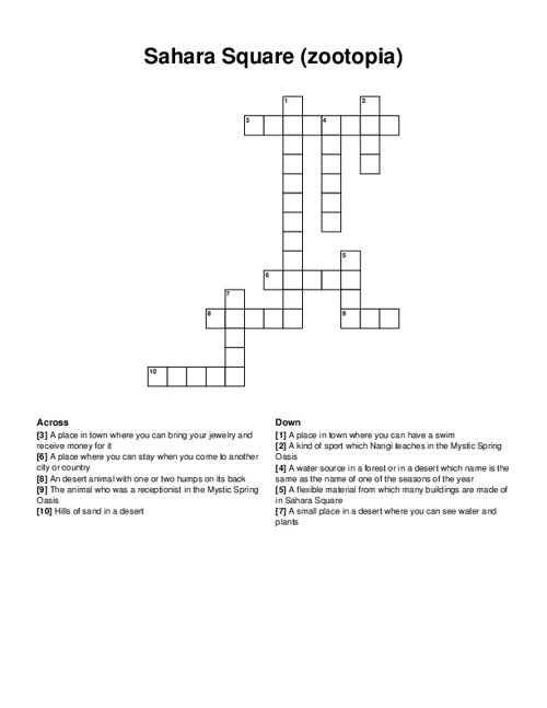 Sahara Square (zootopia) Crossword Puzzle