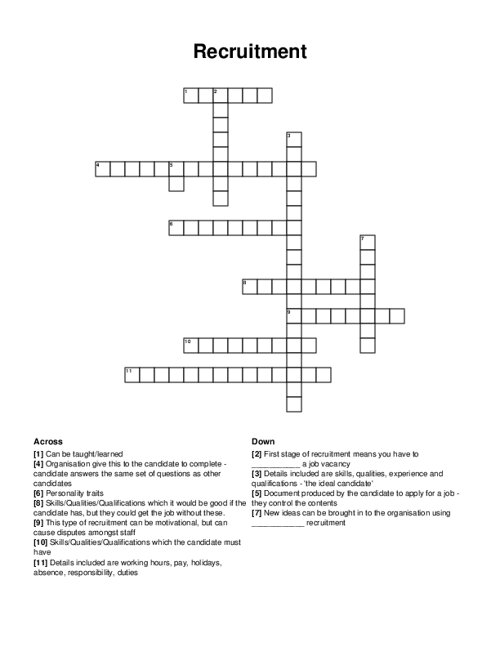 Recruitment Crossword Puzzle