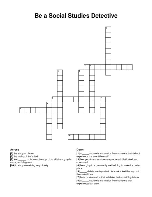 Be a Social Studies Detective Crossword Puzzle