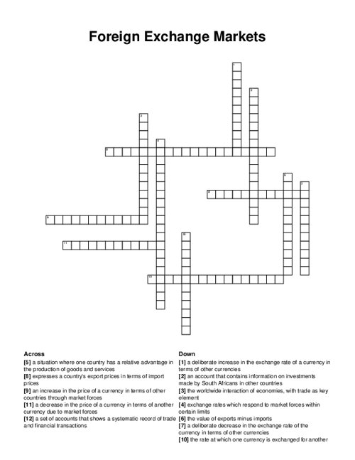 Foreign Exchange Markets Crossword Puzzle