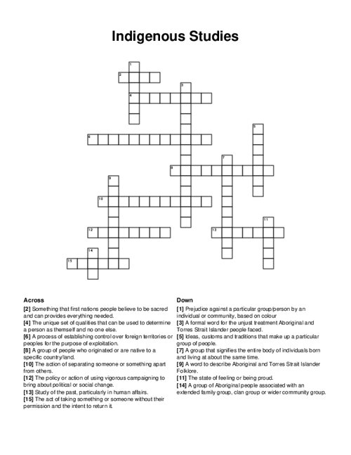 Indigenous Studies Crossword Puzzle