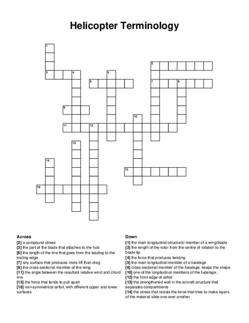 Helicopter Terminology Crossword Puzzle