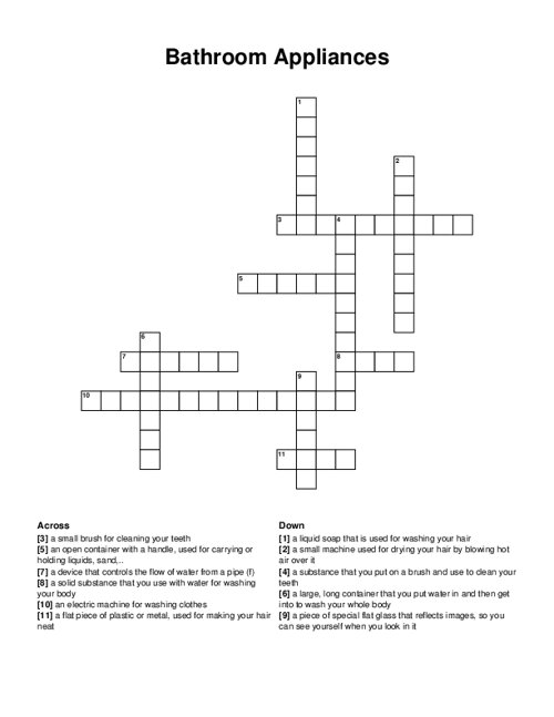 Bathroom Appliances Crossword Puzzle