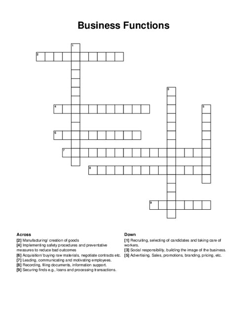 Business Functions Crossword Puzzle