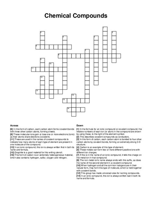 Chemical Compounds Crossword Puzzle