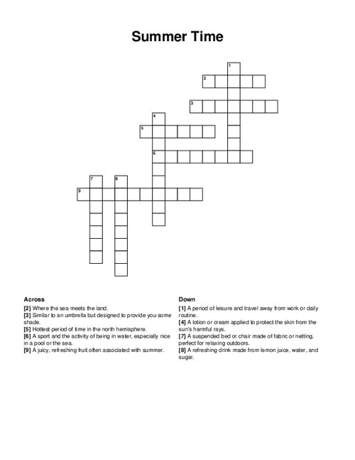 Summer Time Crossword Puzzle