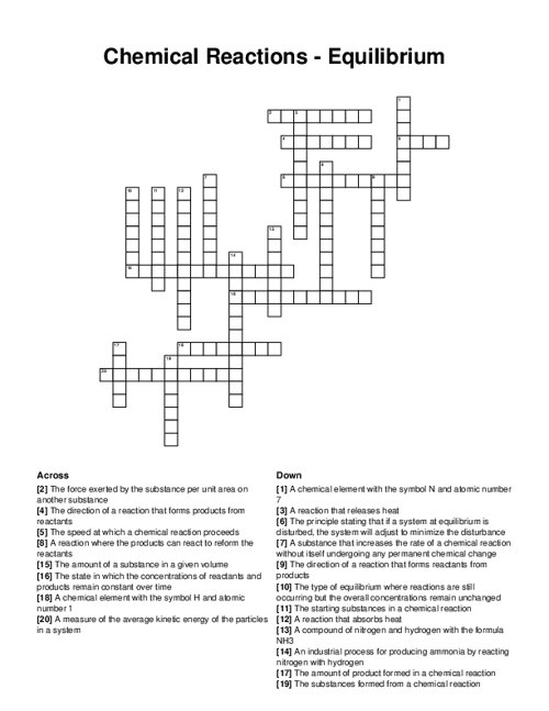 Chemical Reactions - Equilibrium Crossword Puzzle