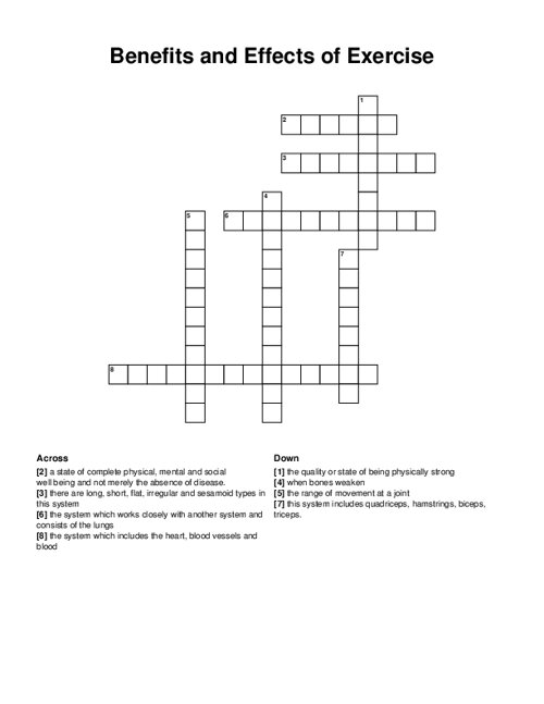 Benefits and Effects of Exercise Crossword Puzzle