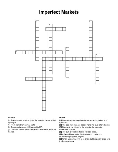 Imperfect Markets Crossword Puzzle