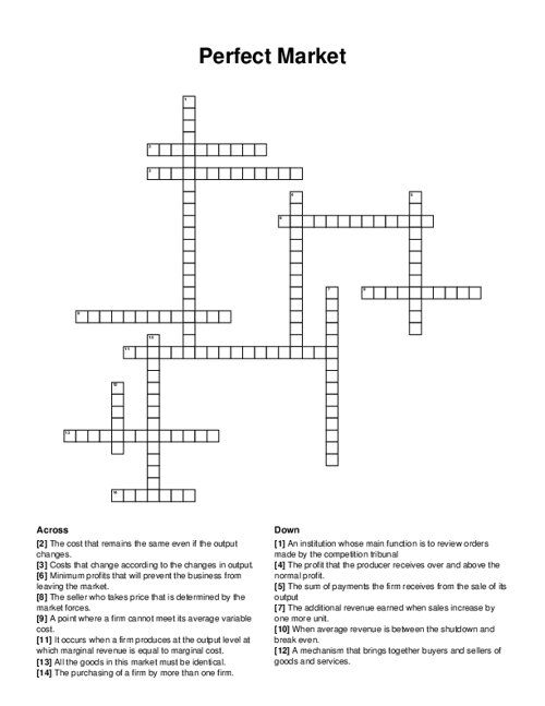 Perfect Market Crossword Puzzle