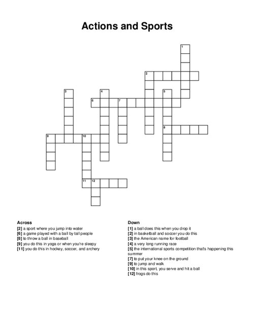 Actions and Sports Crossword Puzzle