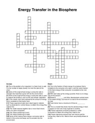 Energy Transfer in the Biosphere crossword puzzle