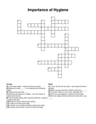 Importance of Hygiene crossword puzzle