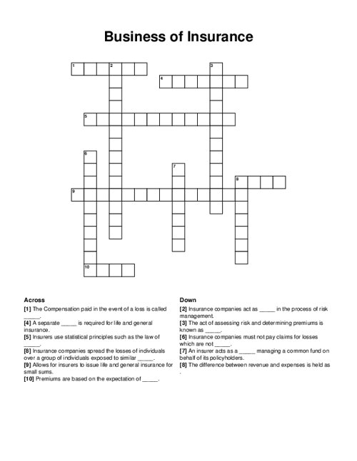 Business of Insurance Crossword Puzzle