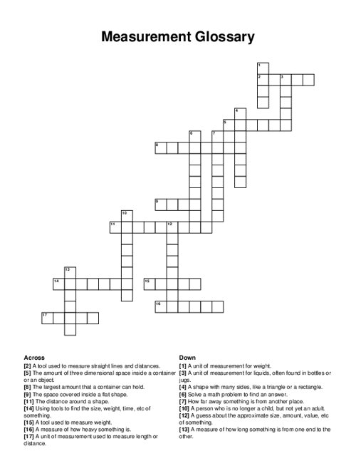 Measurement Glossary Crossword Puzzle