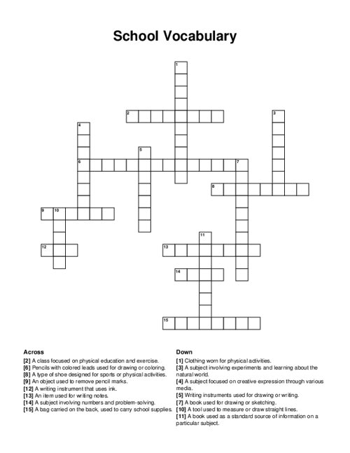 School Vocabulary Crossword Puzzle