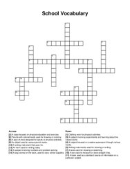 School Vocabulary crossword puzzle