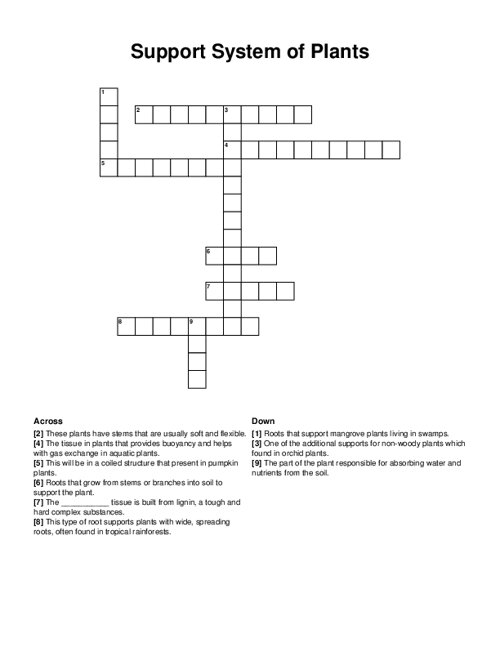 Support System of Plants Crossword Puzzle