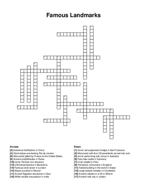 Famous Landmarks Crossword Puzzle