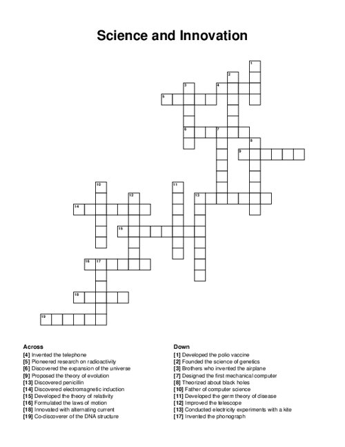 Science and Innovation Crossword Puzzle