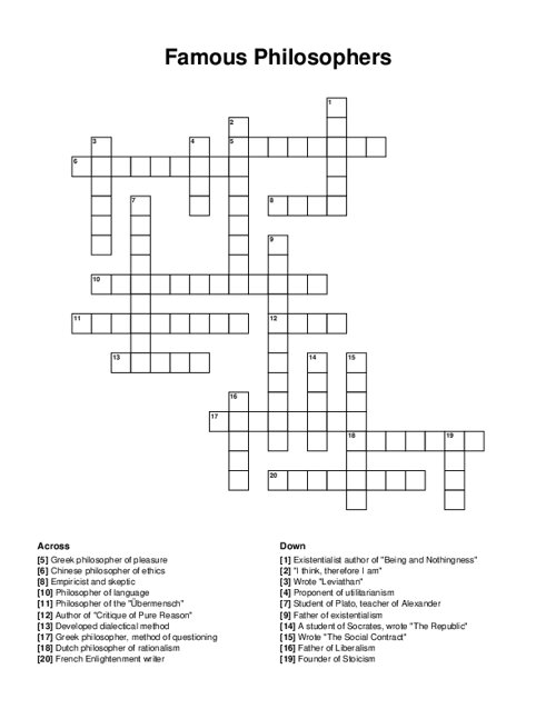 Famous Philosophers Crossword Puzzle