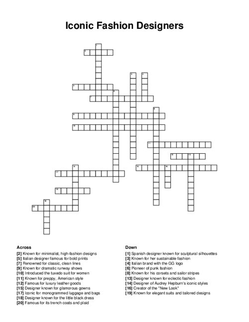 Iconic Fashion Designers Crossword Puzzle