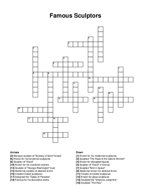 Famous Sculptors Crossword Puzzle