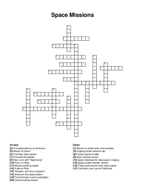 Space Missions Crossword Puzzle