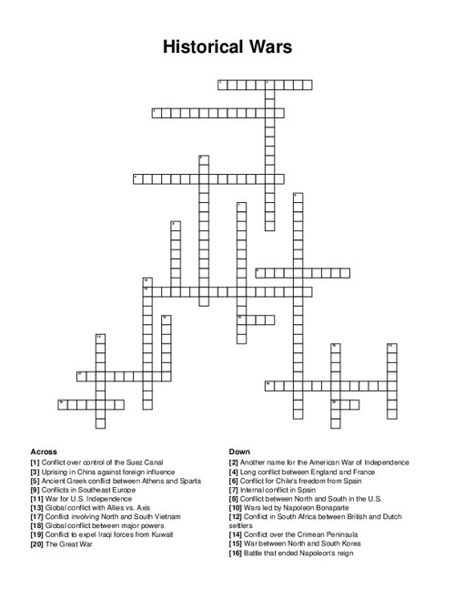 Historical Wars Crossword Puzzle