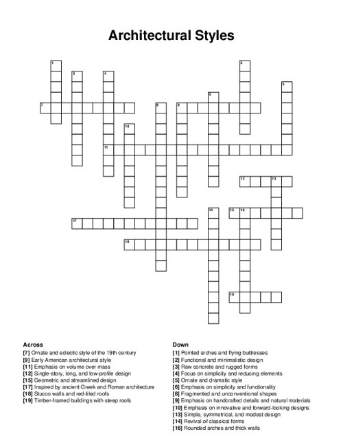 Architectural Styles Crossword Puzzle