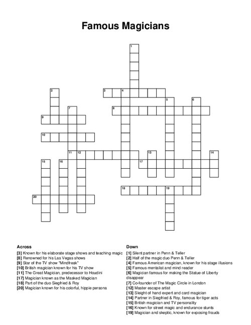 Famous Magicians Crossword Puzzle