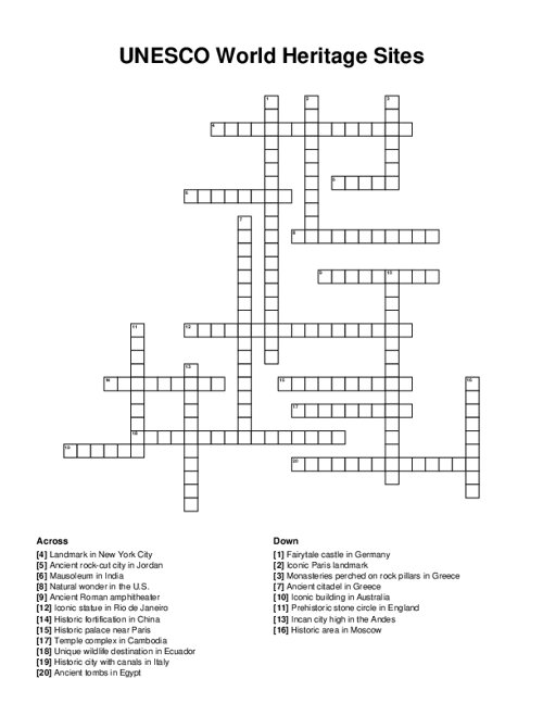 UNESCO World Heritage Sites Crossword Puzzle