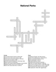 National Parks crossword puzzle