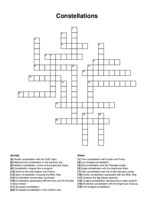 Constellations Crossword Puzzle