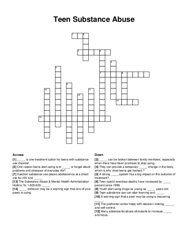 Teen Substance Abuse crossword puzzle