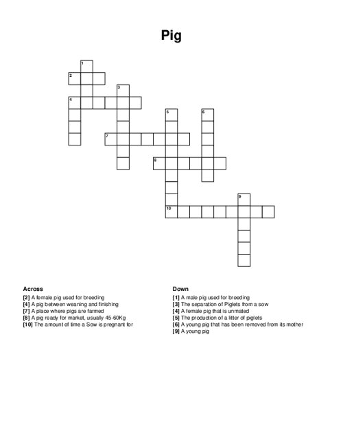 Pig Crossword Puzzle