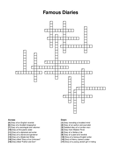 Famous Diaries Crossword Puzzle